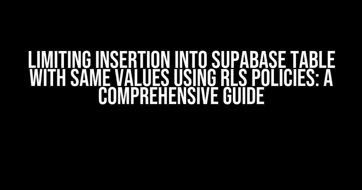 Limiting Insertion into Supabase Table with Same Values using RLS Policies: A Comprehensive Guide